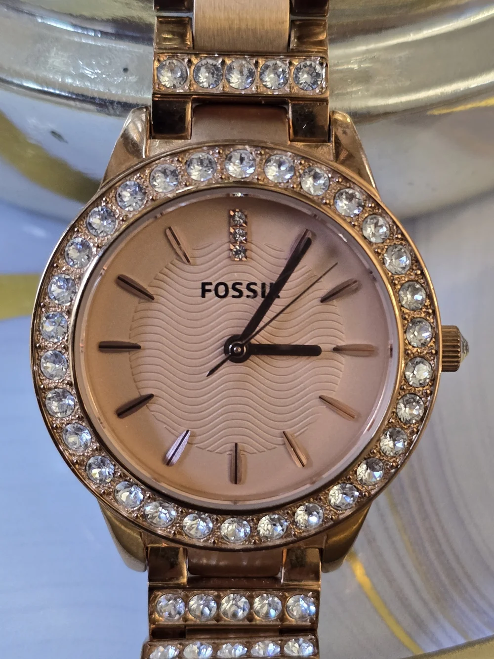 Fossil Rose Gold Tone Crystal Bracelet Watch